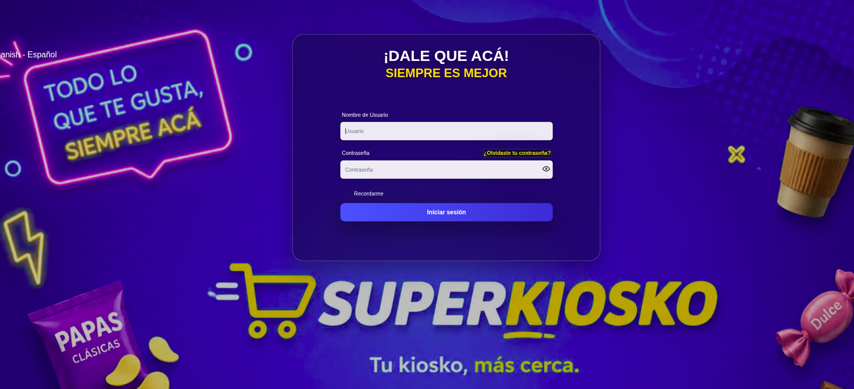 Pantalla de ingreso de ER Kiosco